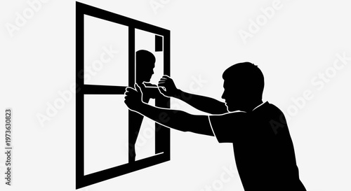 Man cleaning a window pane.