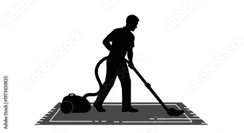 Man cleaning with vacuum cleaner machine.