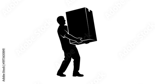 Man carrying large heavy black box.