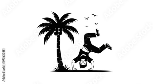 Man doing handstand on beach.