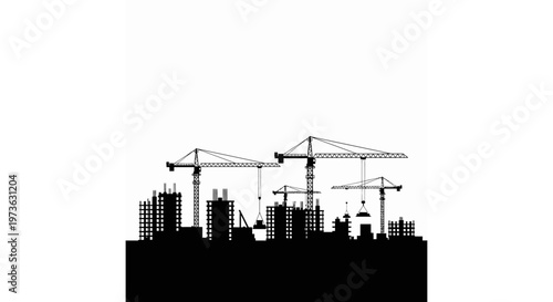 construction site with multiple cranes actively building an expanding cityscape illustrating urban development and future growth