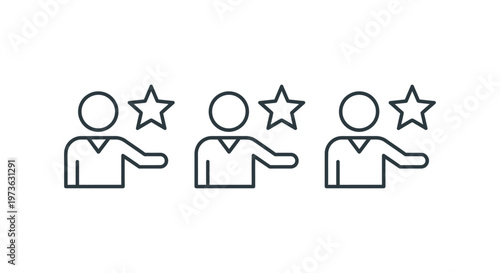 professional line art icons illustrating customer rating employee recognition and service quality concepts for business feedback design.