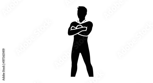 Man standing with arms crossed confidently.