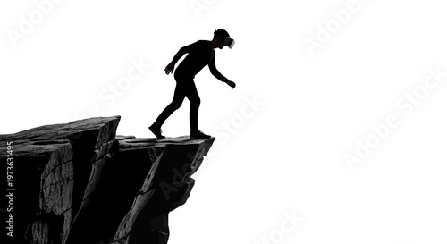 Man walking on cliff edge alone.