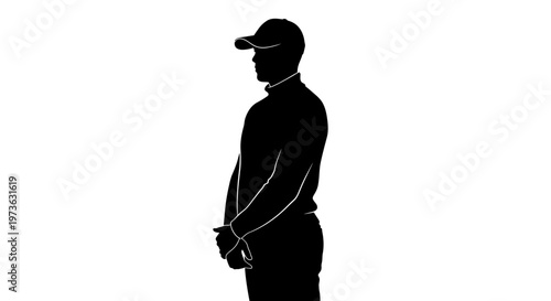 Man Wearing Baseball Cap Silhouette Profile.