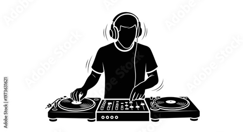 Man wearing headphones DJing music.