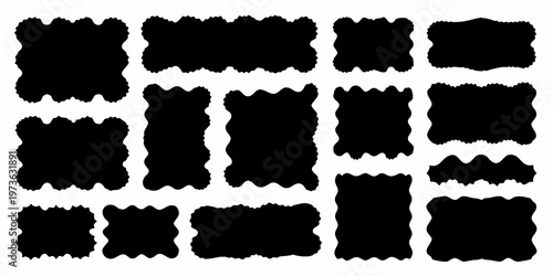 Collection of irregularly shaped black silhouettes resembling speech bubbles