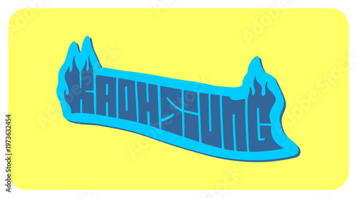 Kaohsiung Taiwan Written in Bold Graffiti Tag Sticker Style with Urban Block Lettering for Streetwear and Travel Souvenir Design