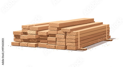 A neat stack of raw wooden planks bound together with sturdy straps rests on a flat and clean light-colored surface in a bright and minimalist setting.