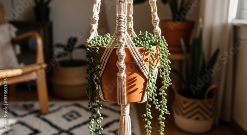 String of Pearls Plant in Macrame Hanger with Terracotta Pot
