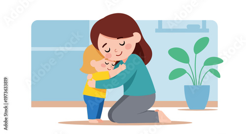 Woman Hugging Little Child.