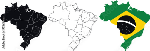 Brazil map in black, white, and flag colors