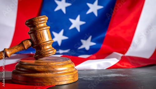American law gavel and flag.