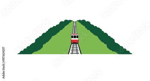 Vibrant Red Funicular Railway Climbing Lush Hillside Illustration