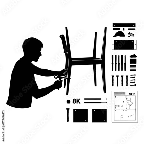 a person assembling flat pack furniture illustrating the diy home improvement process with instruction manual and parts