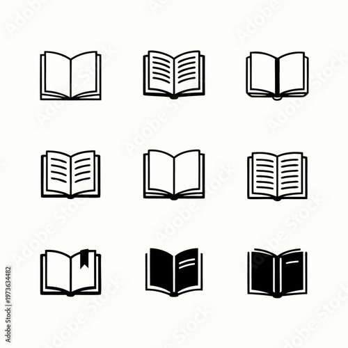 Collection Of Open Book Line Icons Education Concept