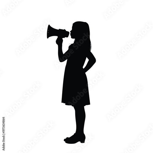 Silhouette of a woman holding a megaphone