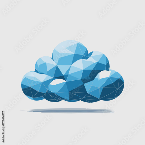 Low Poly Blue Cloud with Shadow on White Background
