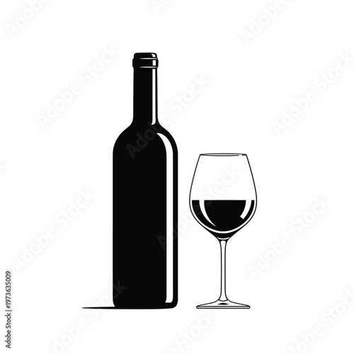 Black silhouette of wine bottle and glass