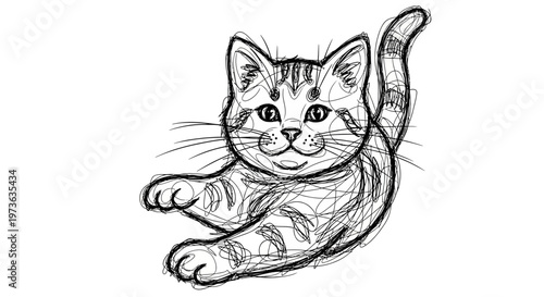 Cat lies playfully with outstretched paws, showcasing its charming.