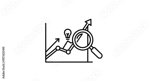 Business Growth Analysis: Magnifying Glass on Upward Trend Chart with Lightbulb Icon