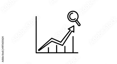 Business Growth Chart with Magnifying Glass Icon, Financial Analysis and Success Concept