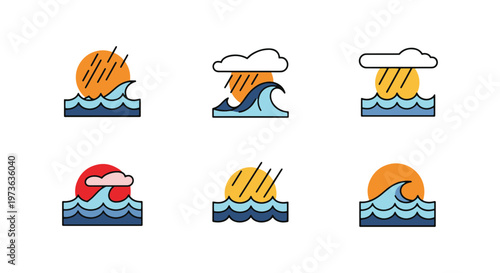 Stormy Sea Line art vector abstract colorful pattern illustration