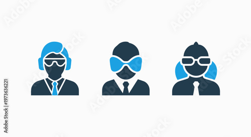 Stylized silhouette icons of people wearing sunglasses and headphones, representing diverse personalities