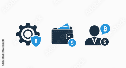 Digital wallet security and cryptocurrency concept icons