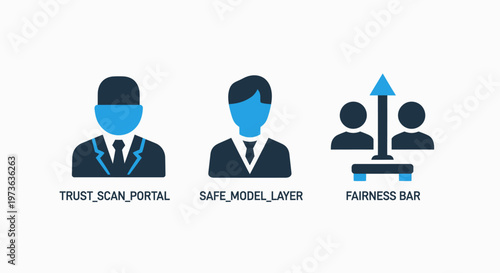 Icons for trust, safe model, and fairness bar in business