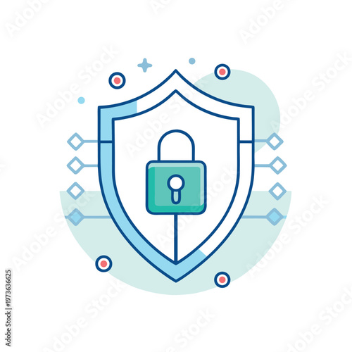 Cyber security shield with padlock and digital circuit elements vector