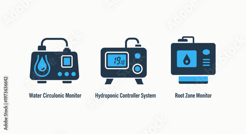 Icons for water circulation cooler, refrigeration controller system, and heat exchanger