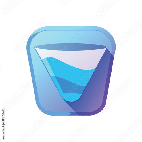 Glass filled with clear liquid in geometric container vector