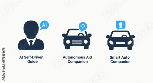Ai powered automotive icons: self-drive, autonomous aid, and smart companion