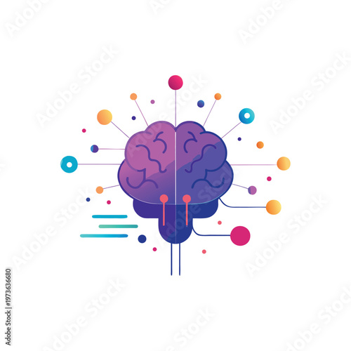 Abstract human brain illustration with digital connections and nodes for artificial networks