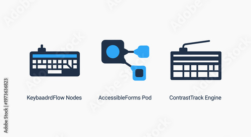 Computing and network icons showing keypad encoder, access compute hub, and controller engine concepts on a white background
