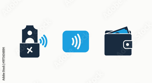 Contactless digital payment and financial transaction technology with wallet and card icons
