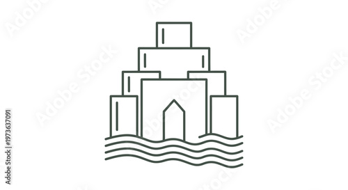 ancient temple ziggurat a stepped pyramid architectural icon historical landmark floating on wavy water ideal for travel.