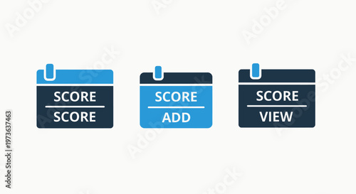 Icons representing score management, adding new scores, and viewing results in an assessment or evaluation system