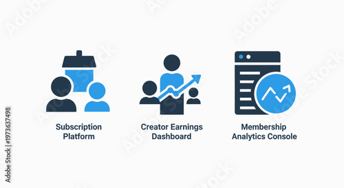 Subscription platform creator earnings dashboard and membership analytics console icons