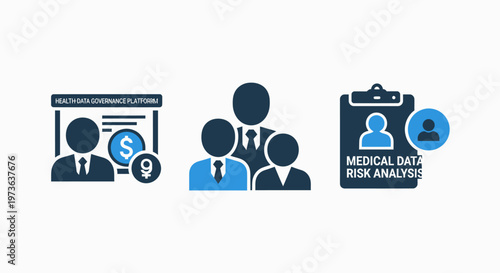 Medical data risk analysis and financial management icons