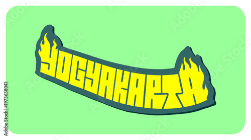 Yogyakarta Indonesia Written in Bold Graffiti Tag Sticker Style with Vibrant Yellow and Green Block Lettering for Urban Streetwear and Souvenir Design