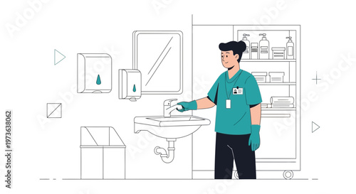 Healthcare worker washing hands in sink, hygiene, safety, medical, clean, clinic, hospital