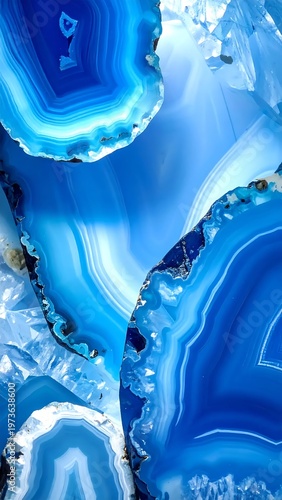 Blue Agate Geode Mineral Patterns.
