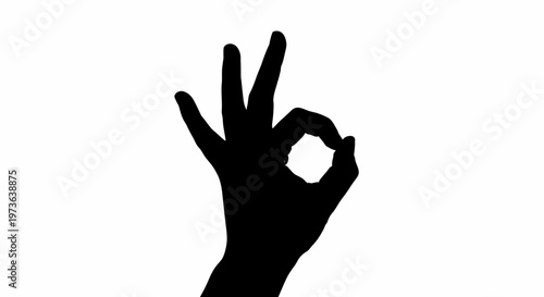 Silhouette of a hand making the OK gesture against a white background.