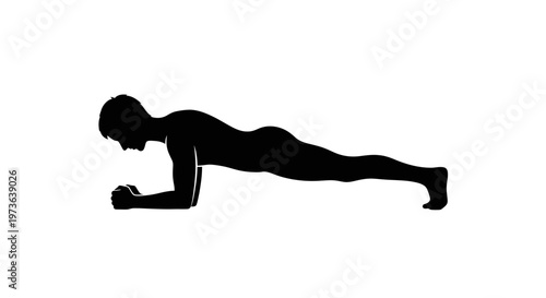 Silhouette of a man performing a plank exercise on a white background.