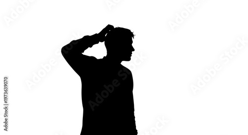 Silhouette of a man scratching his head in contemplation.