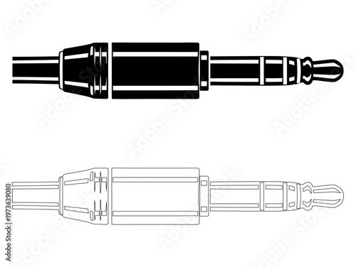 A detailed illustration showing a standard stereo audio jack connector in solid and line art style.