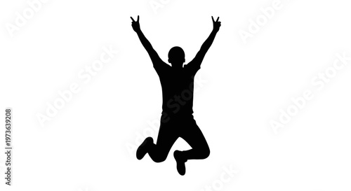 Silhouette of a person jumping with arms raised in a celebratory gesture.