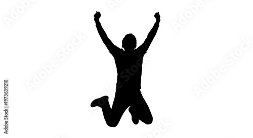 Silhouette of a person jumping with arms raised in celebration.